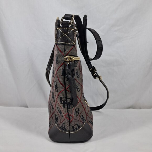 Dooney & Bourke Signature Monogram Canvas Brown Red Crossbody Purse Bag - Picture 4 of 15